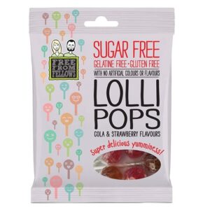 Free From Fellows suhkru-ja želatiinivabad kommid, Cola & Strawberry Lollipops (60 g) 1/1